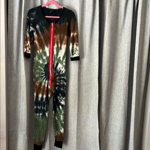 Current Mood Brown and Green Tie-Dye One Piece Jumpsuit
